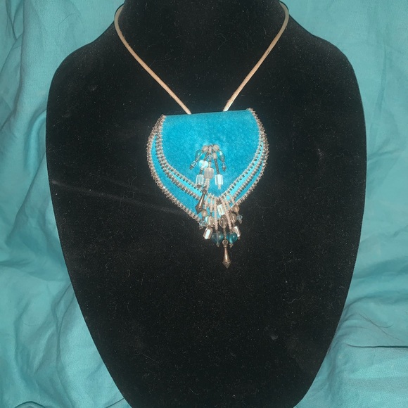 Reduced Handmade Blue Suede Beaded Medicine Bag - Picture 5 of 5